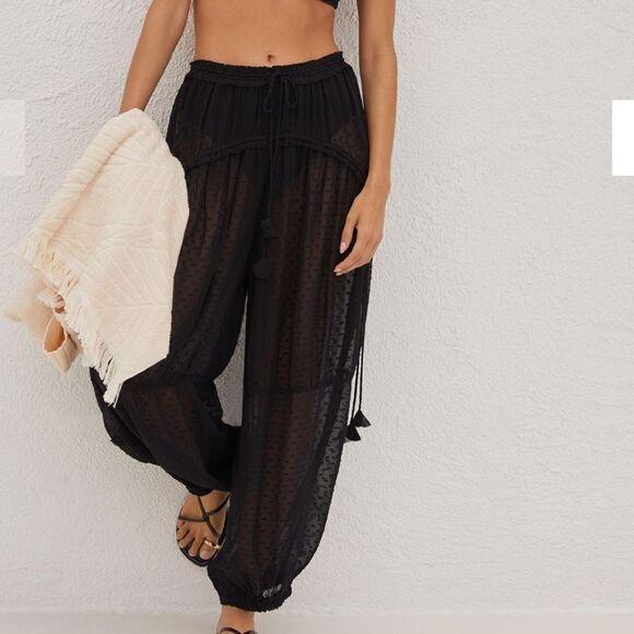 Anthropologie Breezy Sheer Balloon-Leg Pants BLK Motif L NWT IN PACKAGE - Picture 1 of 10